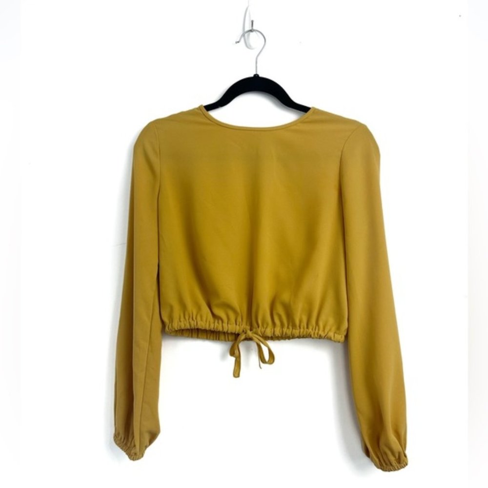 Aritzia Wilfred Mustard Elastic Hem Cropped  Blouse Sz XS